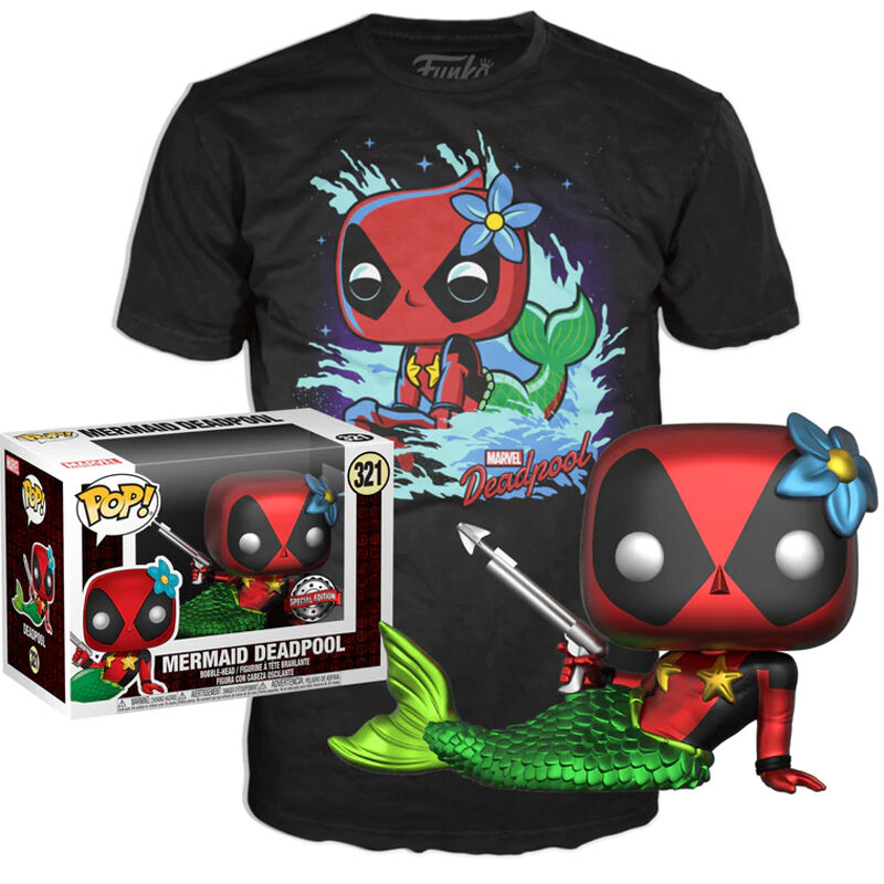 Set figure POP &amp; T-shirt Marvel Deadpool Mermaid Exclusive